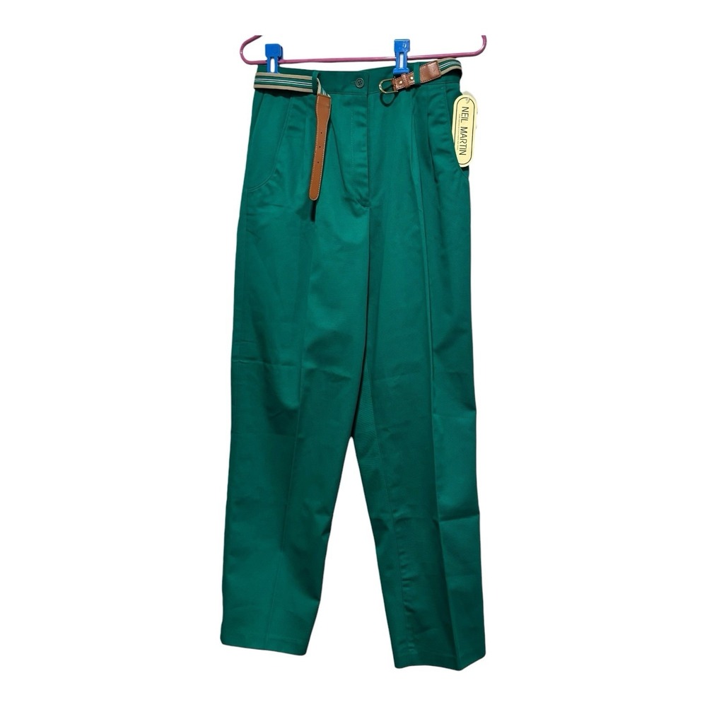 Vintage Neil Martin High Waisted Trousers‎ Size 12 Green Belt New Old Stock